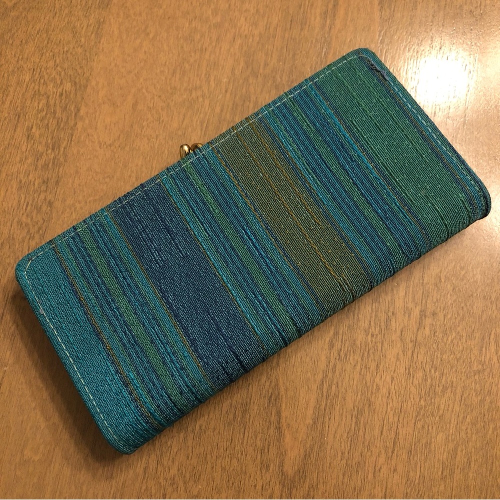 VINTAGE 1960s Woven Striped Kiss Lock Retro Wallet Clutch Handbag Purse